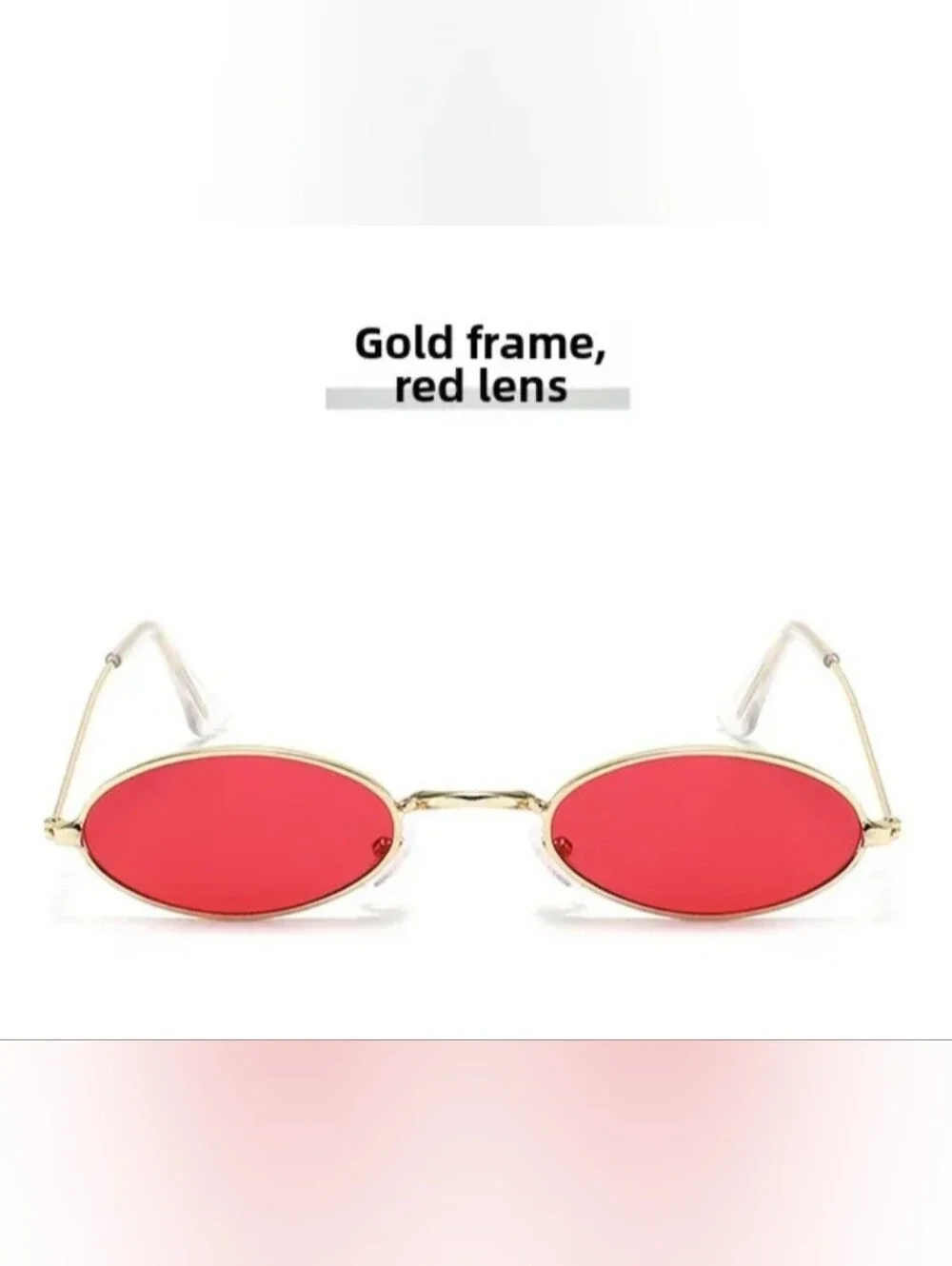 Gold Frame Oval Sunglasses with Red Lenses - Unisex Accessories